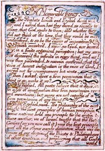 نص خيالي لا يُنسى ، من "زواج الجنة والجحيم" ، حوالي 1790-3 (نقش بارز بالقلم والألوان المائية) بواسطة وليام بليك