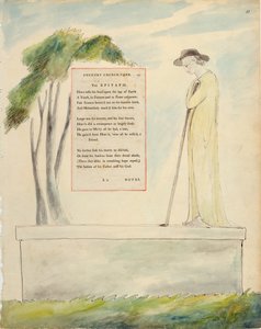 راعي يقرأ المرثية ، من رثاء مكتوب في ساحة الكنيسة ، من قصائد توماس جراي ، نُشر في 1797-98 (ألوان مائية وحبر أسود على ورق) بواسطة وليام بليك
