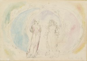 بياتريس ودانتي في برج الجوزاء ، وسط كرات اللهب ، 1825-1827 بواسطة وليام بليك