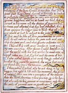 "ثبت أخيرًا أنني نشأت ..." ، نص ورسم توضيحي من "زواج السماء" ، حوالي 1790-3 (نقش بارز بالقلم الجاف والألوان المائية) بواسطة وليام بليك
