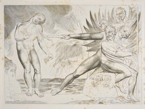 دائرة المسؤولين الفاسدين: الشياطين يعذبون Ciampolo Inferno ، Canto XXII ، رسم توضيحي لـ "الكوميديا الإلهية" لدانتي أليغيري ، حوالي 1827-1838 (نقش) بواسطة وليام بليك