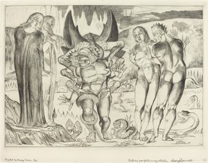 دائرة اللصوص ، هجوم أنولو برونليسكي من قبل أفعى سداسية القدمين ، 1827. بواسطة وليام بليك