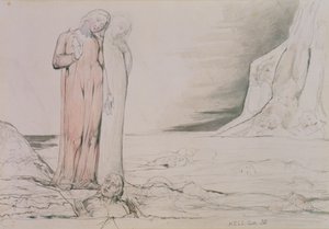 دائرة الخونة ، رسم توضيحي من كانتو 32 من "الجحيم" من "الكوميديا الإلهية" لدانتي أليغيري (1265-1321) (قلم وحبر وقلم رصاص وألوان مائية على ورق) بواسطة وليام بليك