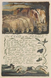 "The Clod & the Pebble ،" اللوحة 36 من "أغاني الخبرة ،" 1794 (نقش بارز بالألوان المائية) بواسطة وليام بليك