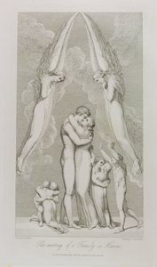 لقاء عائلة في الجنة ، pl.4 ، رسم توضيحي من "القبر ، قصيدة" بقلم ويليام بليك (1757-1827) نقشها لويجي شيافونيتي (1765-1810) ، 1808 بواسطة وليام بليك