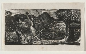 رعاة فيرجيل ، Eclogue I: الراعي يطارد الذئب ، 1821. بواسطة وليام بليك