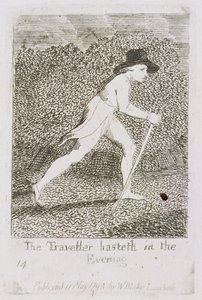 المسافر يسرع في اللوحة 15 من كتاب "للأطفال". أبواب الجنة ، 1793 بواسطة وليام بليك