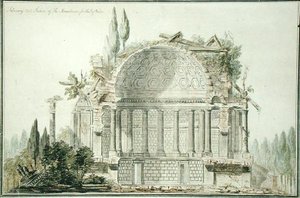 تصميم ضريح متهدم لأمير ويلز (1738-1820) 1752 (قلم وحبر وألوان مائية على ورق) بواسطة وليام تشامبرز