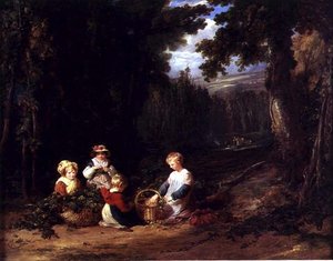 أطفال صغار يقطفون القفزات حوالي 1835 (زيت على قماش) بواسطة وليام كولينز