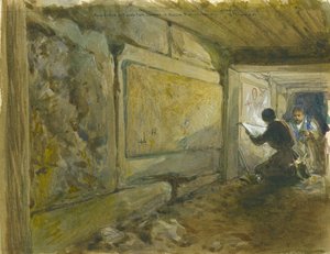 مؤسسة الزاوية الجنوبية الشرقية لجدار الحرم ، القدس (مرحاض وقلم رصاص على ورق) بواسطة وليام كريميا سيمبسون