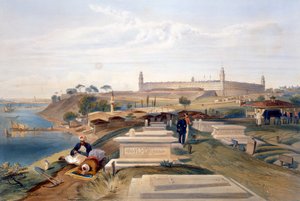 مستشفى ومقبرة ، سكوتاري ، لوحة من "مقعد الحرب في الشرق" ، حانة. بقلم Paul und Dominic Colnaghi und Co. ، 1856 بواسطة وليام كريميا سيمبسون