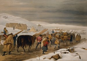 أكواخ وملابس دافئة للجيش ، لوحة من "مقعد الحرب في الشرق" ، حانة. بقلم Paul und Dominic Colnaghi und Co. ، 1856 بواسطة وليام كريميا سيمبسون