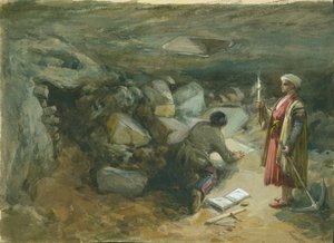 صهريج قص صخري تحت قوس روبنسون ، القدس ، 1871 (مرحاض وقلم رصاص على ورق) بواسطة وليام كريميا سيمبسون