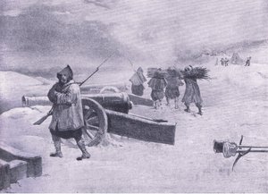 حراس الزواف قبل سيفاستوبول ، رسم توضيحي من المعارك البريطانية في البر والبحر ، 1915 بواسطة وليام كريميا سيمبسون