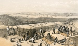 الأعمال الجديدة في حصار سيباستوبول على الهجوم الصحيح ، من مدفع الهاون على يمين بطارية جوردون بواسطة وليام كريميا سيمبسون