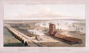 برونزويك دوك ، وإيست إنديا دوك ، بوبلار ، لندن ، 1803 بواسطة وليام دانييل