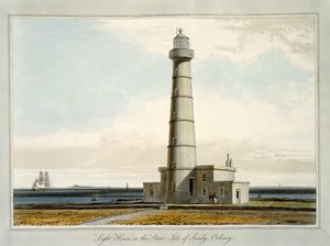 Light House on the Isle، Isle of Sandy، Orkney، from &39;A Voyage Around بريطانيا العظمى التي جرت بين عامي 1814 و 1825&39; ، تم نشره عام 1821 بواسطة وليام دانييل