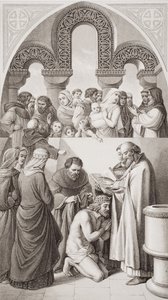 معمودية الملك إيثيلبرت (c.552-616) من كينت للقديس أوغسطينوس في كانتربري في عام 597 ، من "الرسوم التوضيحية الإنجليزية والتاريخ الاسكتلندي" المجلد الأول بواسطة وليام دايس