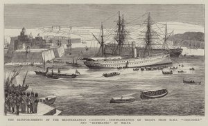 تعزيزات الحاميات المتوسطية ، إنزال القوات من HMS Crocodile و الفرات في مالطا بواسطة وليام إدوارد أتكينز