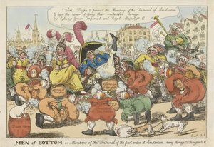 الهولنديون يريدون تقبيل أرداف نابليون ، 1811 رجال من القاع أو أعضاء المحكمة من الدرجة الأولى ، في أمستردام ، - تحية لبونيبارت (العنوان على الشيء)