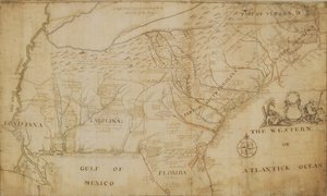 خريطة للجزء الجنوبي الشرقي من أمريكا الشمالية ، 1721 (قلم وحبر وغسل على ورق)