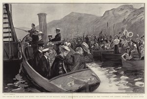 رحلة الملك والملكة ، عودة جلالة الملك من طريق الغزلان في Kinlochmore إلى فيكتوريا وألبرت ، راسية في بحيرة ليفين