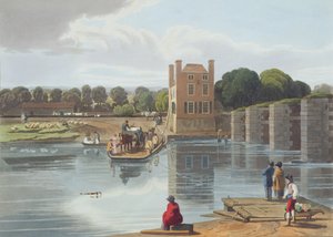 داتشت فيري ، بالقرب من وندسور ، نقشها روبرت هافيل الأصغر (1793-1878) نشرت عام 1818 (أكواتينت) بواسطة وليام هافل