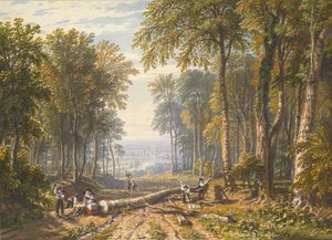 حطابون في بارك بليس ، هينلي ، نهر التايمز بيوند ، كاليفورنيا. 1826. بواسطة وليام هافل