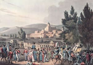 معركة فيتوريا ، 1813 ، إحضار السجناء ، محفوراً من قبل كلارك ، مائي بواسطة M. DuBourg (aquatint) بواسطة وليام هيث