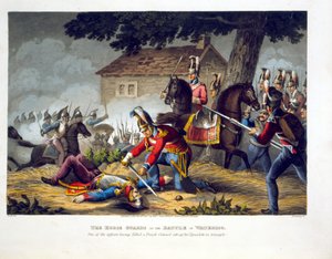 حراس الخيول في معركة واترلو ، نقشها ماثيو دوبورج (fl.1813-20) من الحكايات التاريخية والعسكرية والبحرية. بواسطة إدوارد أورم (1774-ج 1820) 1817 (أكواتينت) بواسطة وليام هيث
