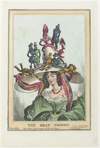 امرأة ذات قبعة كبيرة تجلس عليها شخصيات من الذكور The Beau Monde (العنوان على الكائن)
