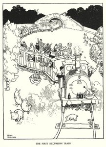 رسم توضيحي للسكك الحديدية Ribaldry بواسطة W Heath Robinson (litho) بواسطة وليام هيث روبنسون