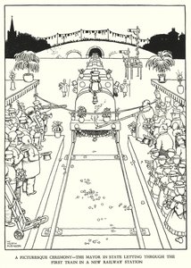 رسم توضيحي للسكك الحديدية Ribaldry بواسطة W Heath Robinson (litho) بواسطة وليام هيث روبنسون