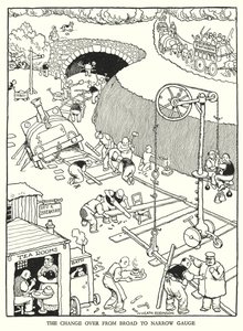 رسم توضيحي للسكك الحديدية Ribaldry بواسطة W Heath Robinson (litho) بواسطة وليام هيث روبنسون