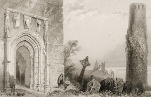 مدخل إلى معبد ، Clonmacnois ، مقاطعة أوفالي ، أيرلندا ، من "مشهد وآثار أيرلندا" لجورج فيرت ، 1860 بواسطة وليام هنري بارتليت
