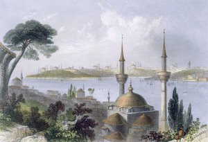 منظر عام للقسطنطينية من سكوتاري ، c.1850 (ألوان مائية) بواسطة وليام هنري بارتليت