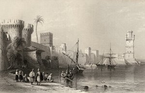 ميناء رودس ، اليونان ، محفور بواسطة جي سي جيميتاج (1820-1897)