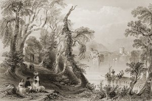 Innisfallen ، بحيرة كيلارني ، مقاطعة كيلارني ، من "مشهد وآثار أيرلندا" لجورج فيرتو ، 1860s بواسطة وليام هنري بارتليت