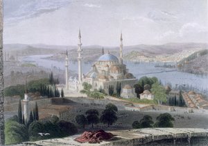 مسجد وقبر سليمان ، 1850 (ألوان مائية) بواسطة وليام هنري بارتليت
