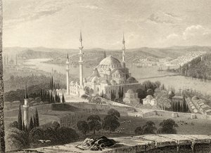 مسجد وقبر سليمان ، من برج Seraskier ، اسطنبول ، تركيا ، منقوش من H. Adlard