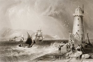منارة ساوث وول مع Howth Hill في المسافة ، دبلن ، من "مشهد وآثار أيرلندا" لجورج فيرت ، 1860s بواسطة وليام هنري بارتليت