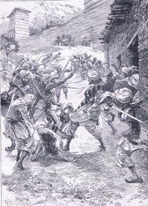 الملازم هارلي يقود الفرز من فورت شيترال ، التوضيح من كاسلز تاريخ إنجلترا ، 1900s بواسطة وليام هنري تشارلز جروم