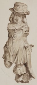 شكل منحوت من خشب البلوط ، في وقت واحد عند مدخل المنزل المبني على موقع حانة Boars Head ، Eastcheap ، 1834 (يغسل على ورق) بواسطة وليام هنري كيرني