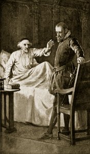 نوكس على فراش موته ، نوفمبر 1572 ، توضيح من "قصة هتشنسون عن الأمة البريطانية" ، ج .1923 بواسطة وليام هنري مارجيسون