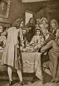 باترسون يشرح مخطط دارين في إدنبرة ، 1694 ، رسم توضيحي من "قصة هتشنسون للأمة البريطانية" ، ج .1923 بواسطة وليام هنري مارجيسون