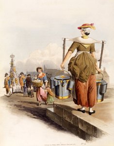 عاملة اللبن ، من أزياء بريطانيا العظمى ، حانة. بقلم هنري ميللر ، 1805 (طباعة ملونة) بواسطة وليام هنري باين