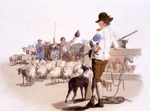 رعاة الأغنام والأبقار ، من أزياء بريطانيا العظمى ، حانة. بقلم هنري ميللر ، 1805 (طباعة ملونة) بواسطة وليام هنري باين