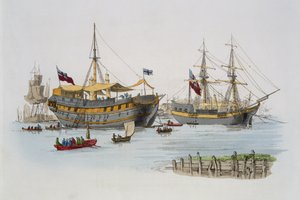 سفن السجن ، من "زي بريطانيا العظمى" ، نشرها ويليام ميللر ، 1805