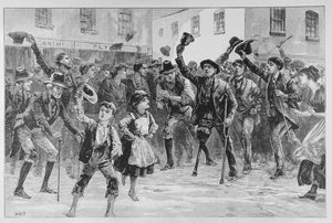 الهتاف اسم اللورد راندولف تشرشل في Loughrea ، على Town Crier يعلن استقالته ، من "أخبار لندن المصورة" ، 8 يناير 1887
