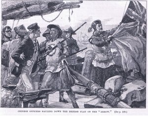 الضباط الصينيون ينقلون العلم البريطاني على "السهم" 1856 م بواسطة وليام هيشام أوفرند